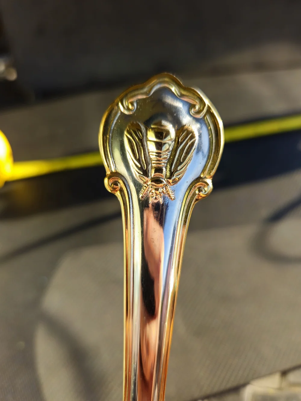 Wallace Bee Pattern Dinner Fork Stainless With Goldplate Trim.